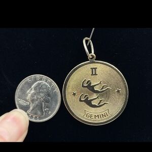 1970s Vintage 1.25” Gemini Medallion Pendant Brass Horoscope Astrology may June
